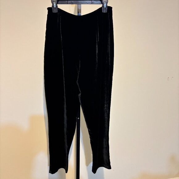 Eileen Fisher Washable Velvet Black Silk Blend High Rise Wide Leg Pants - Picture 7 of 8